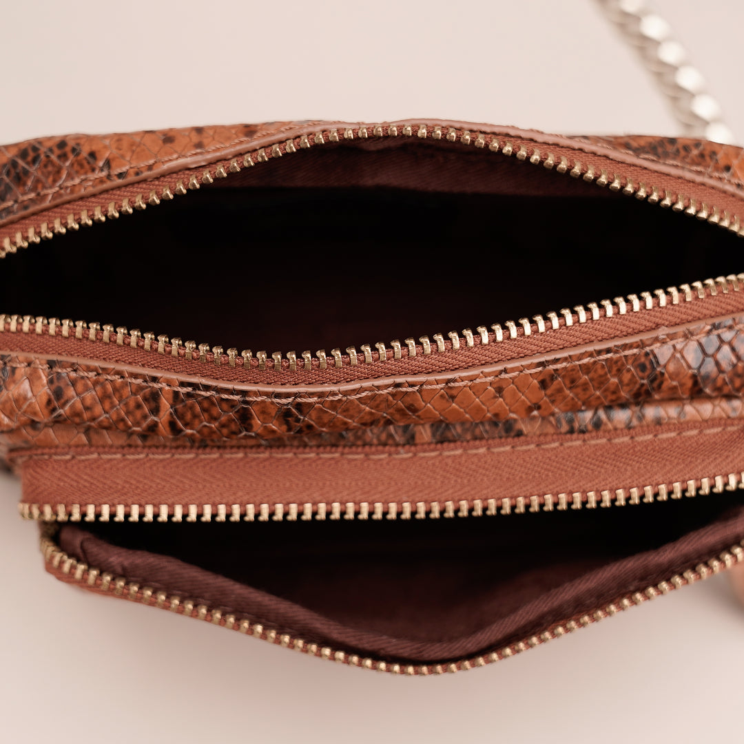 Fanny Sling Bag Brown Python - HIDELLE