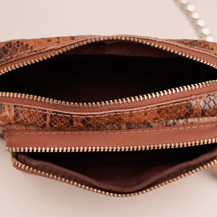 Fanny Sling Bag Brown Python - HIDELLE