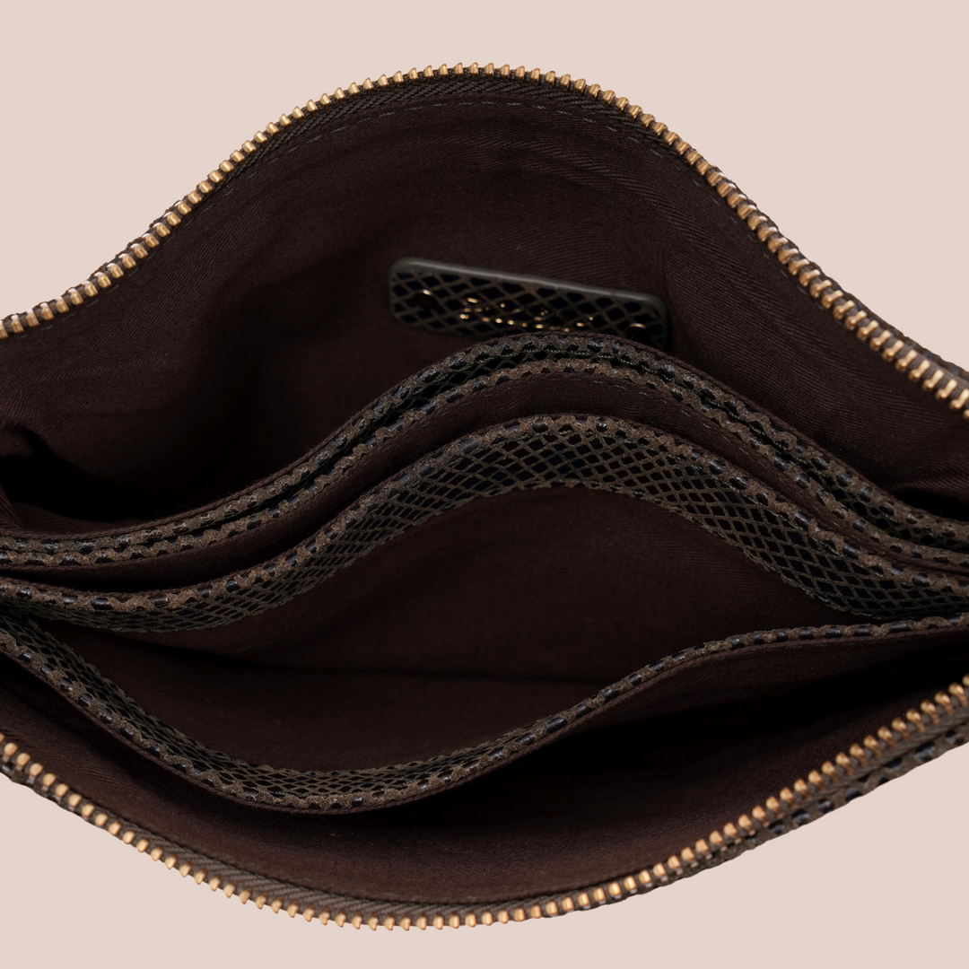 Noella Sling Bag Khaki Python - HIDELLE