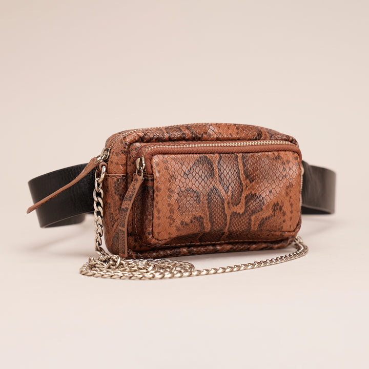 Fanny Sling Bag Brown Python - HIDELLE
