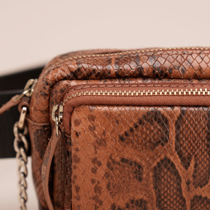 Fanny Sling Bag Brown Python - HIDELLE