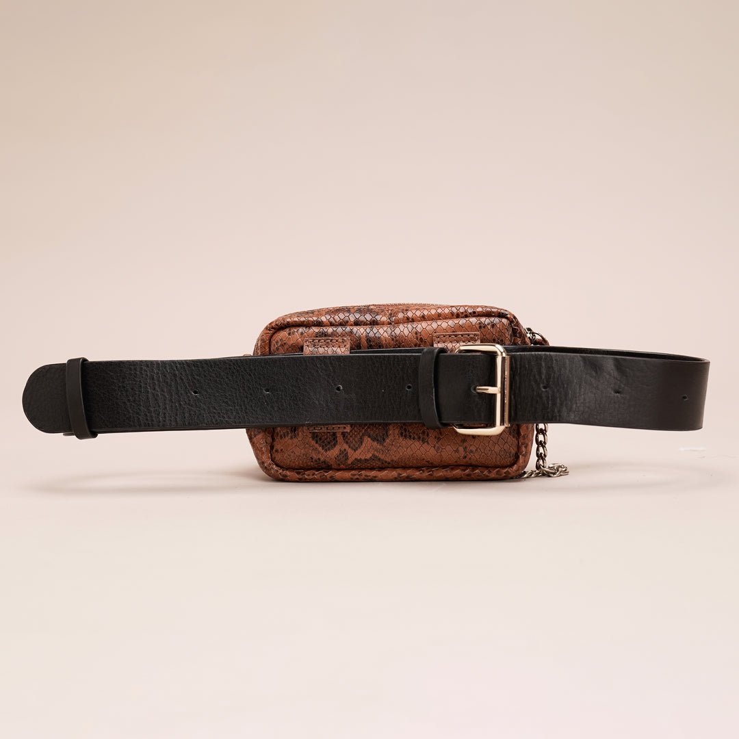 Fanny Sling Bag Brown Python - HIDELLE