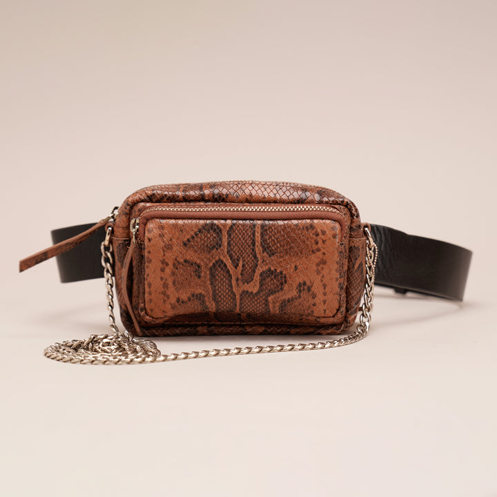 Fanny Sling Bag Brown Python - HIDELLE