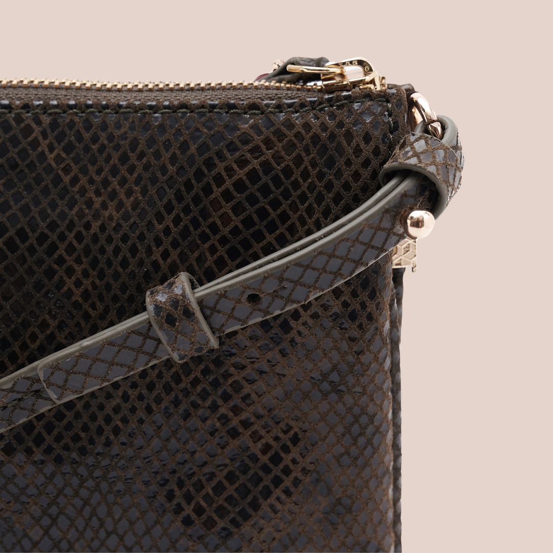 Noella Sling Bag Khaki Python - HIDELLE