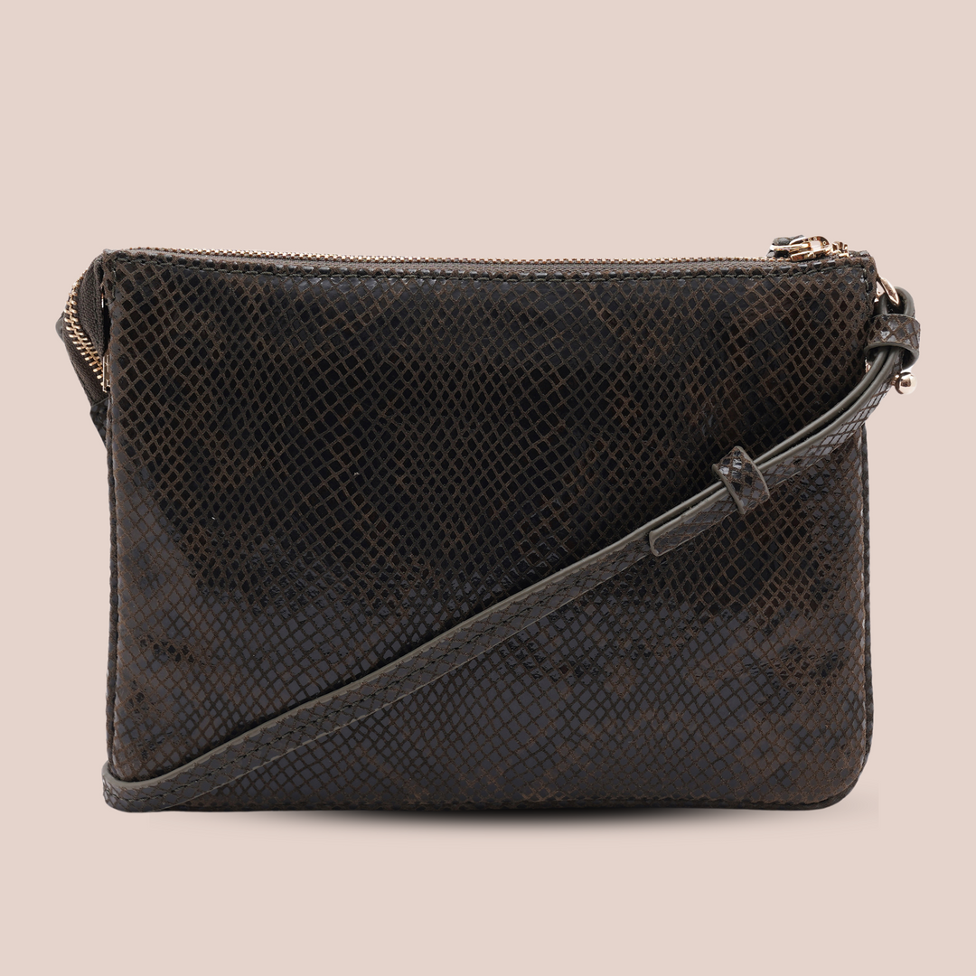 Noella Sling Bag Khaki Python - HIDELLE