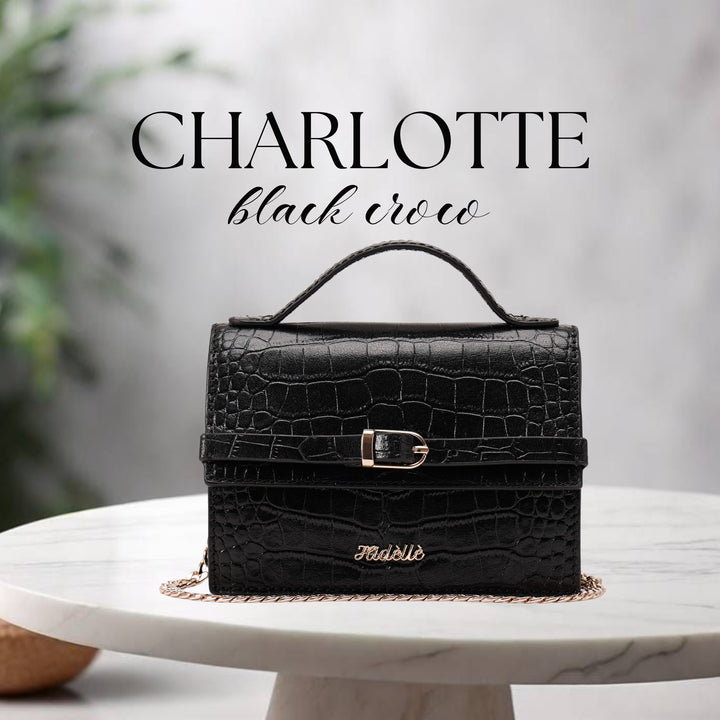CHARLOTTE SLING BAG BLACK CROCO