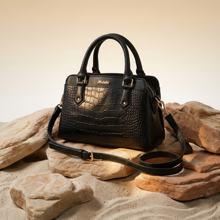 EVELYNE SATCHEL BAG BLACK CROCO