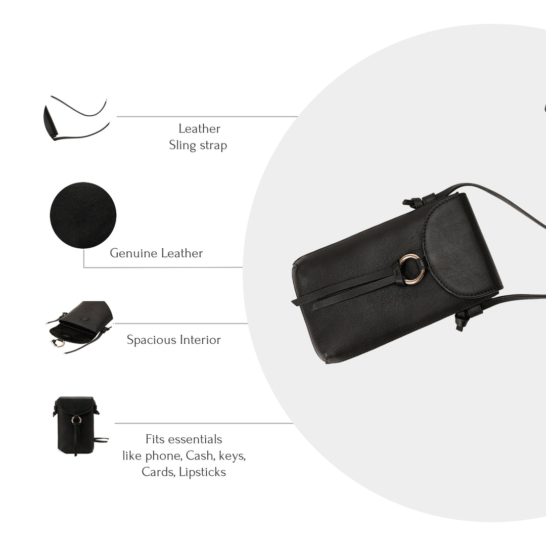 ROSE PHONE SLING BAG BLACK