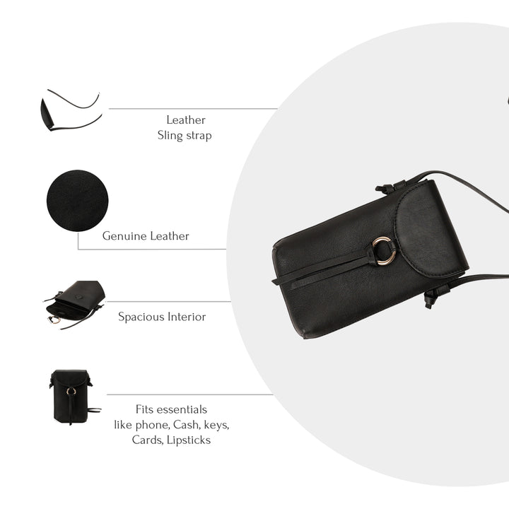 ROSE PHONE SLING BAG BLACK