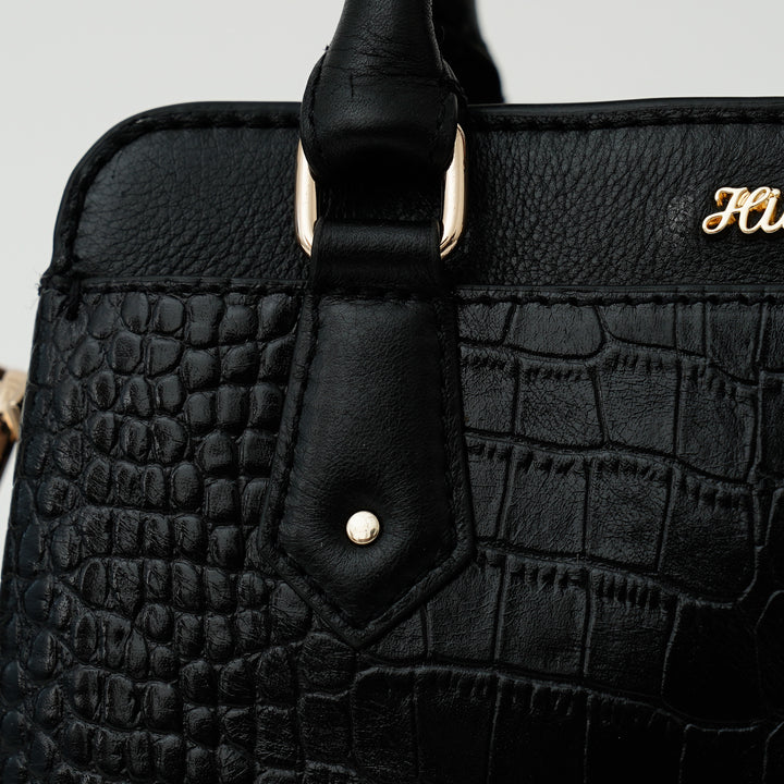 EVELYNE SATCHEL BAG BLACK CROCO