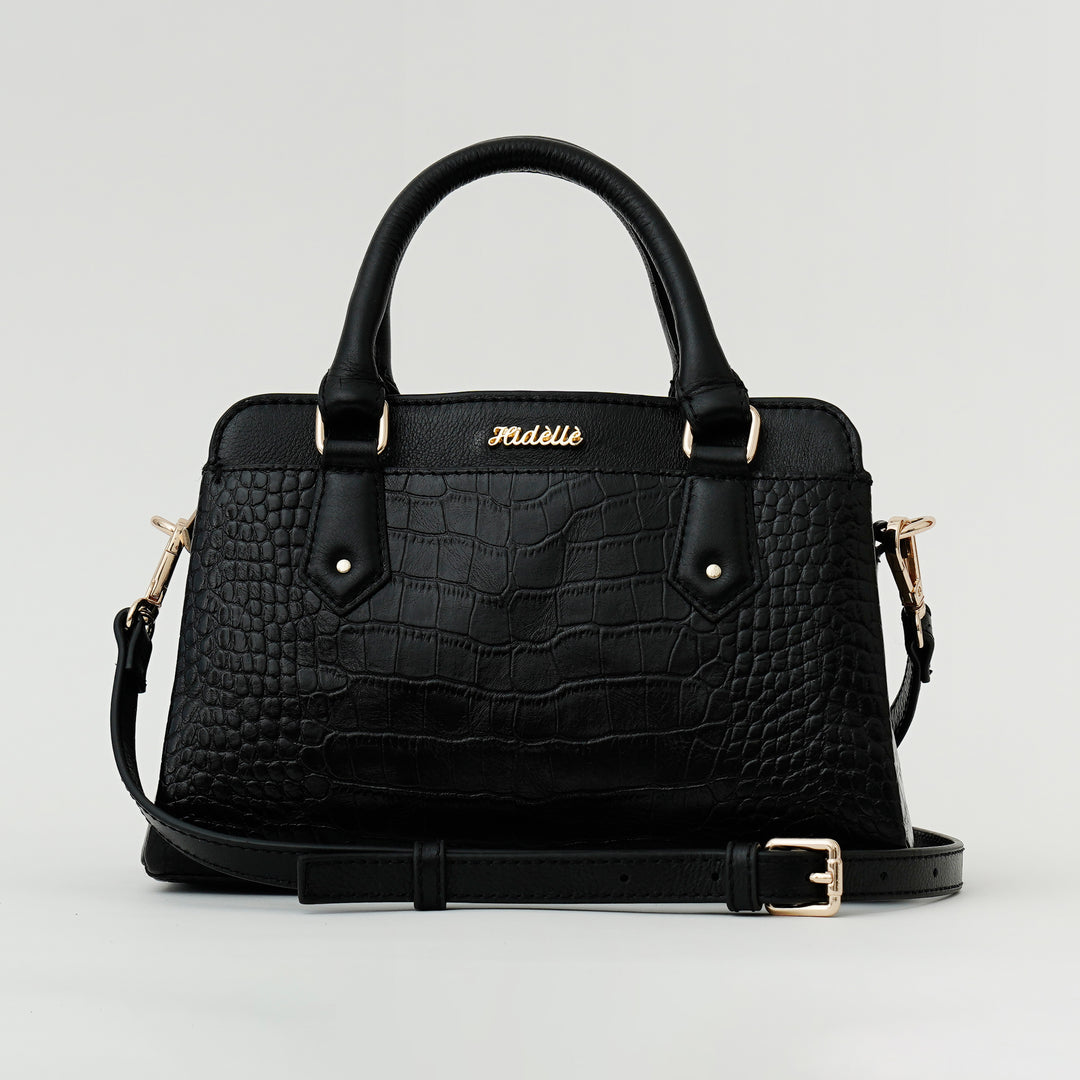 EVELYNE SATCHEL BAG BLACK CROCO
