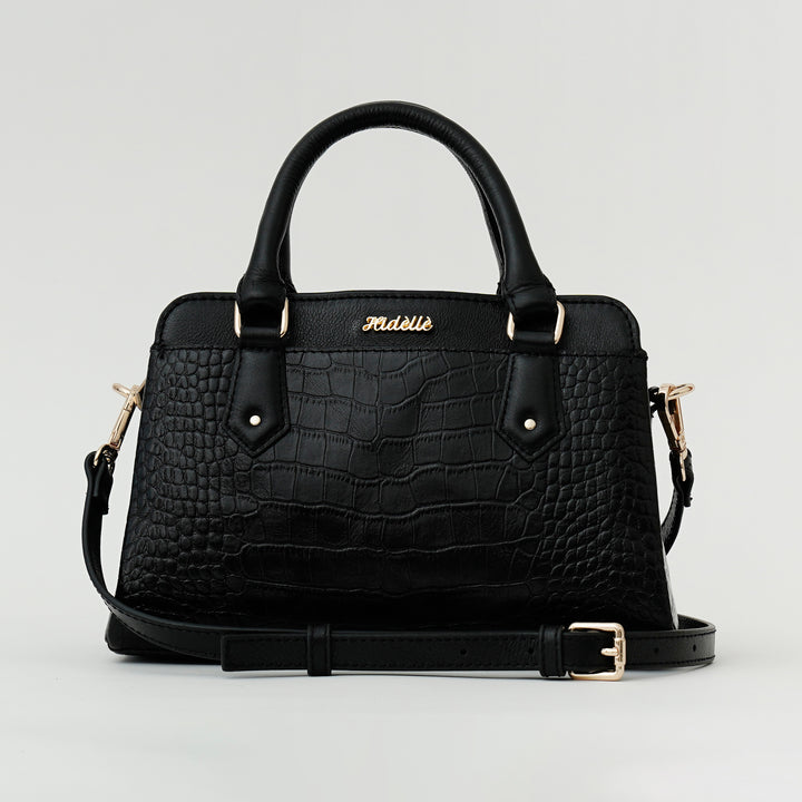 EVELYNE SATCHEL BAG BLACK CROCO