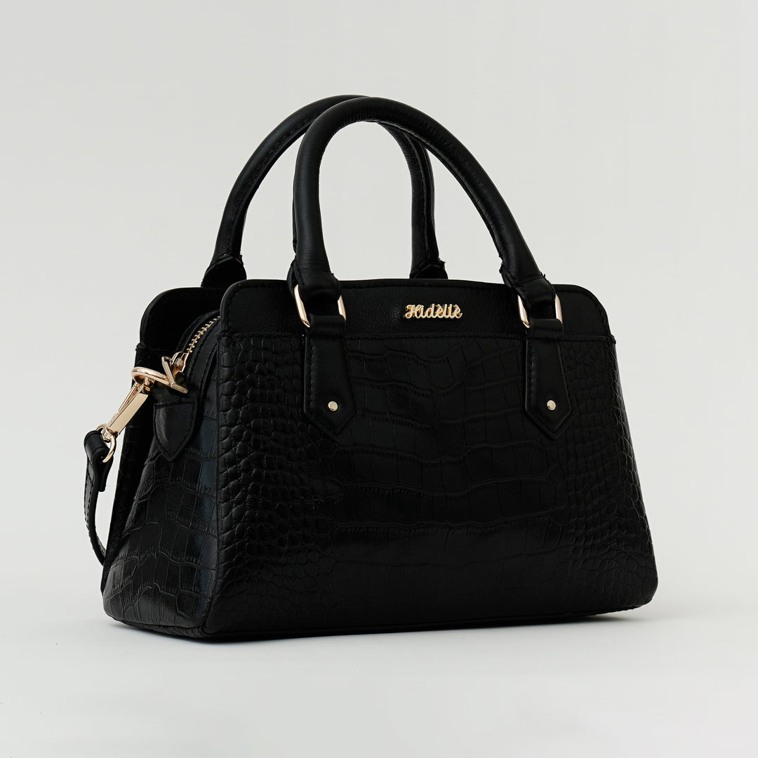 EVELYNE SATCHEL BAG BLACK CROCO
