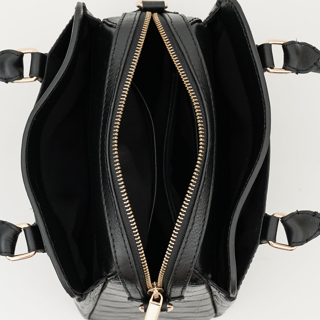 EVELYNE SATCHEL BAG BLACK CROCO