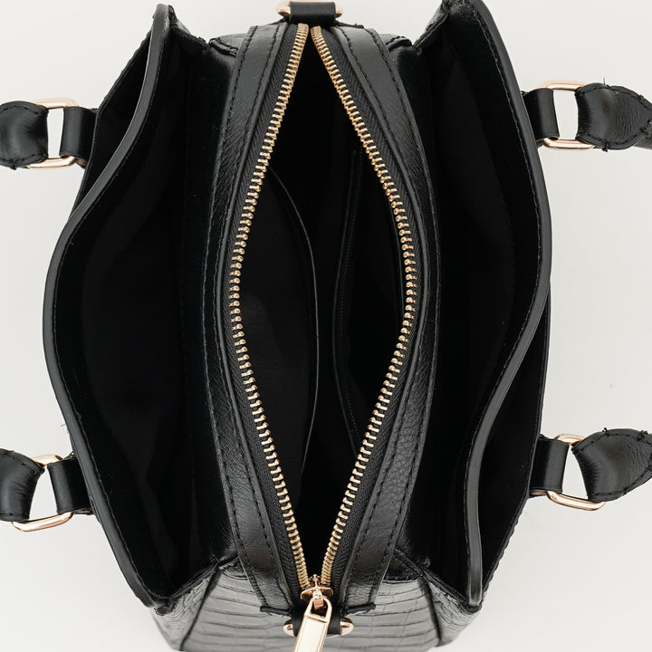 EVELYNE SATCHEL BAG BLACK CROCO