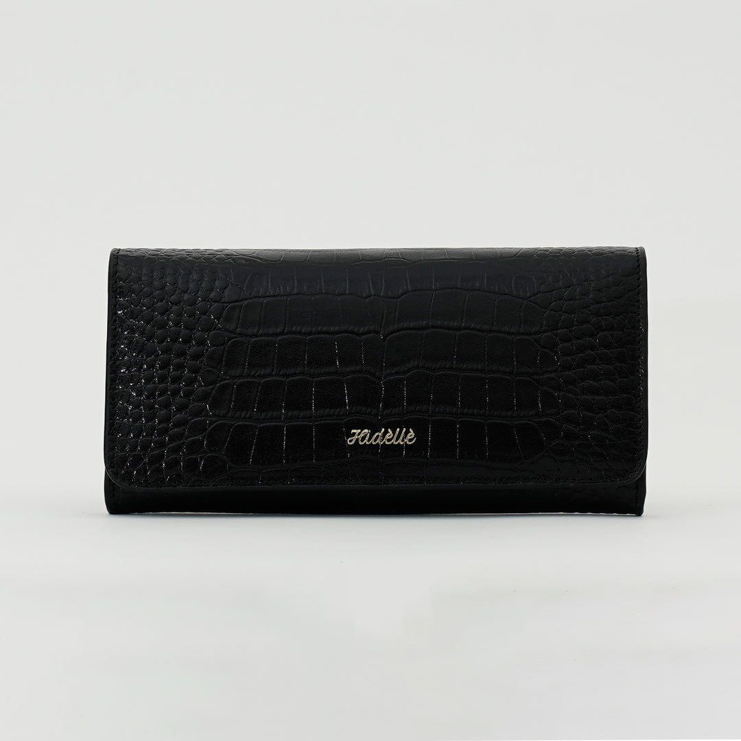JUSTINE WALLET BLACK CROCO