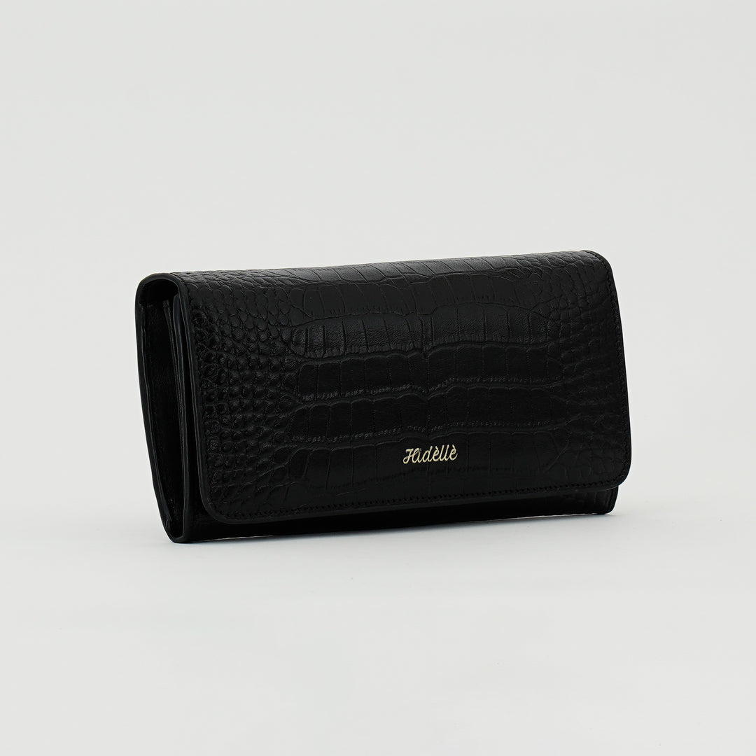 JUSTINE WALLET BLACK CROCO