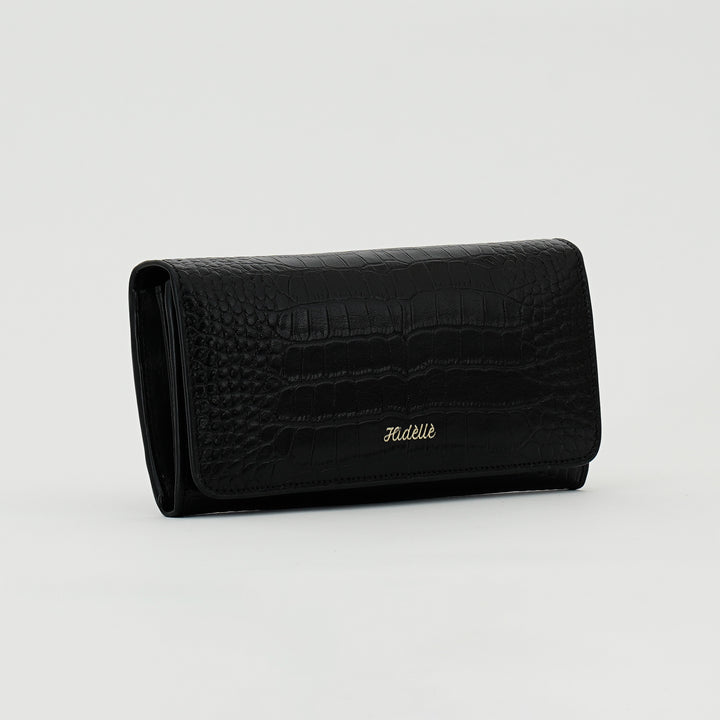 JUSTINE WALLET BLACK CROCO