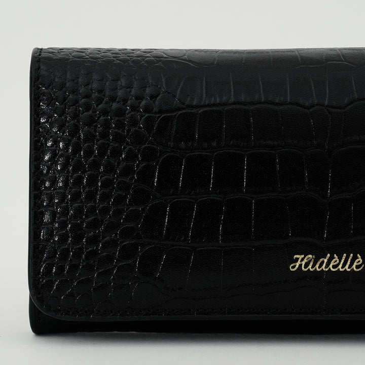 JUSTINE WALLET BLACK CROCO