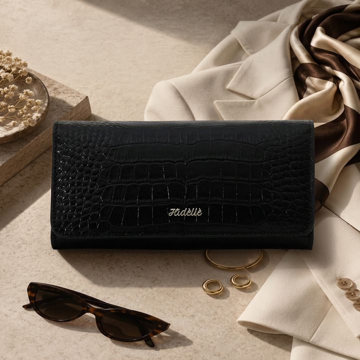 JUSTINE WALLET BLACK CROCO